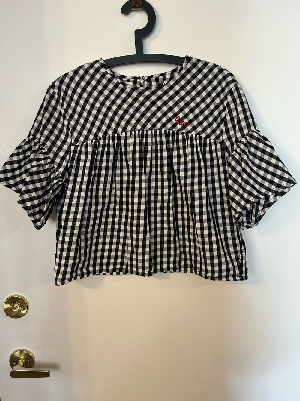 Vans Black and White Women’s Gingham Short Sleeve Peasant Top Size Small
